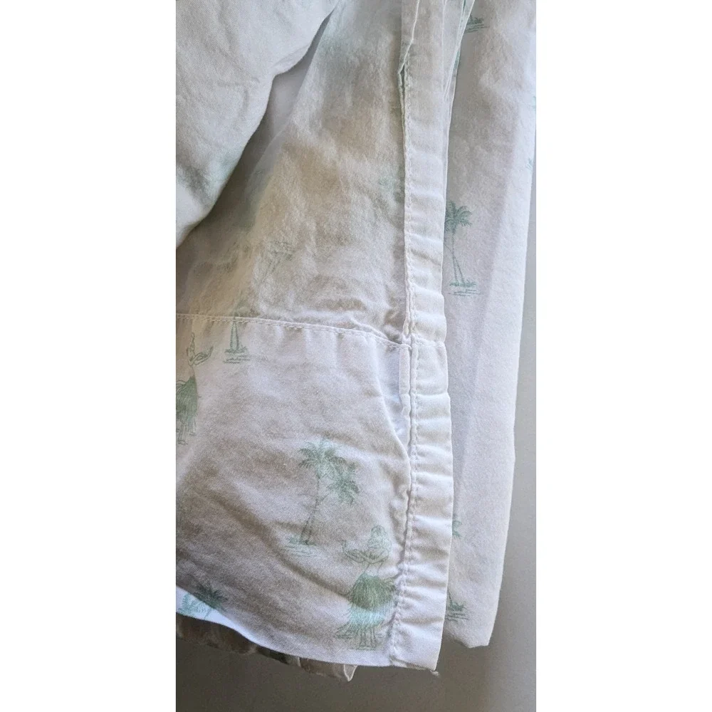 Tommy Bahama Queen Flat Sheet White w/ Aqua Hula Girl & Palm Tree Print OEKO-TEX